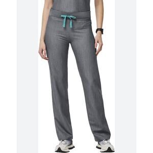 Figs Gray Pants with Teal Drawstring